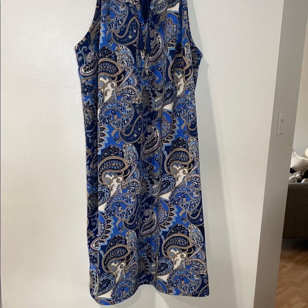 Blue Paisley Sleeveless Halter Sheath Midi Dress